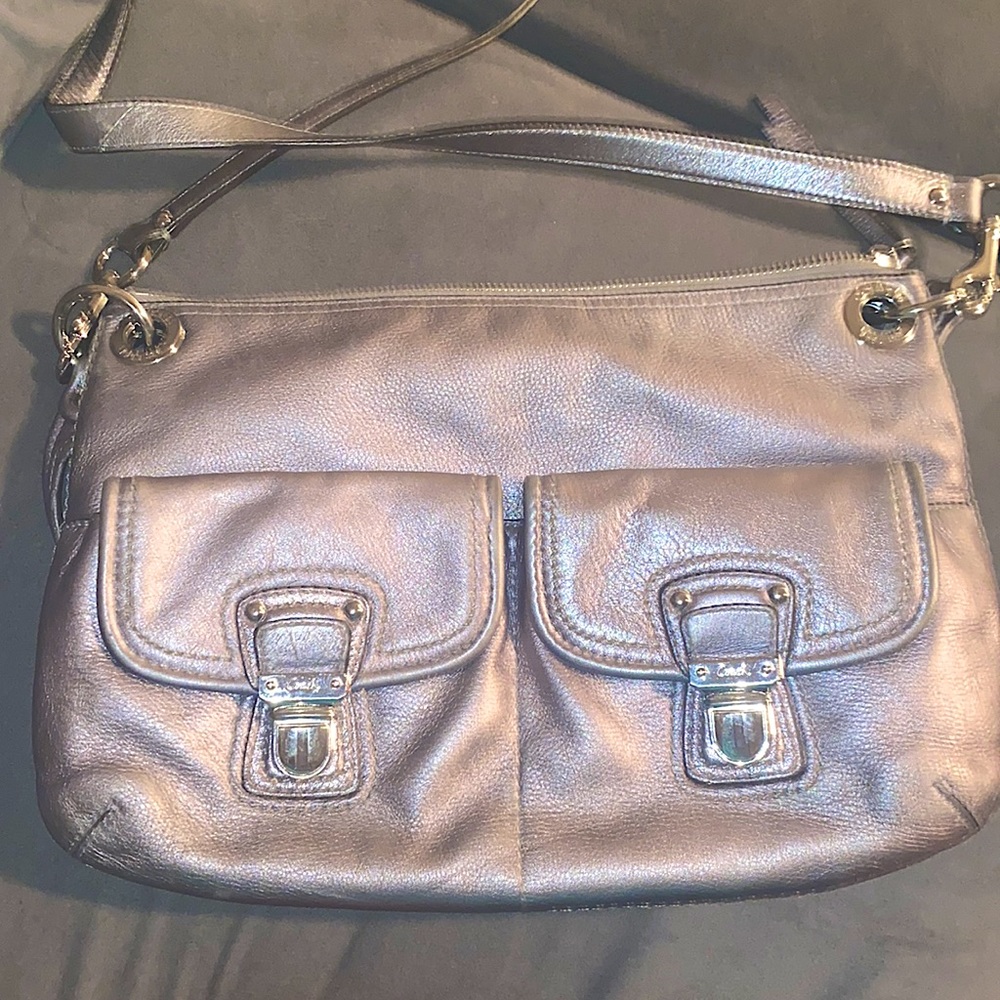 Coach Leather Gunmetal Crossbody Shoulder Handbag